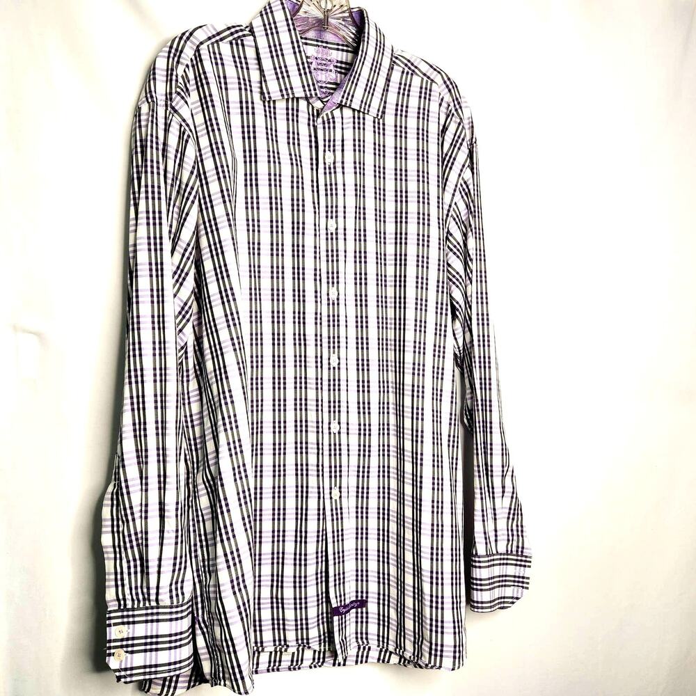 English Laundry by Christopher Wicks Cotton Shirt Size 17.5, 34/35 Purple Plaid - Picture 12 of 16
